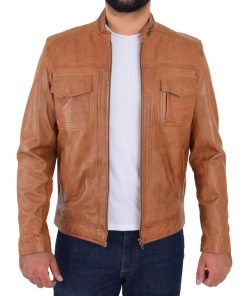 Mens Casual Biker Leather Jacket Jaime Tan SI-160