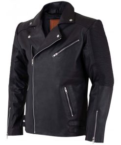 Men's Retro Leather Motorcycle Jacket in Black SI-101